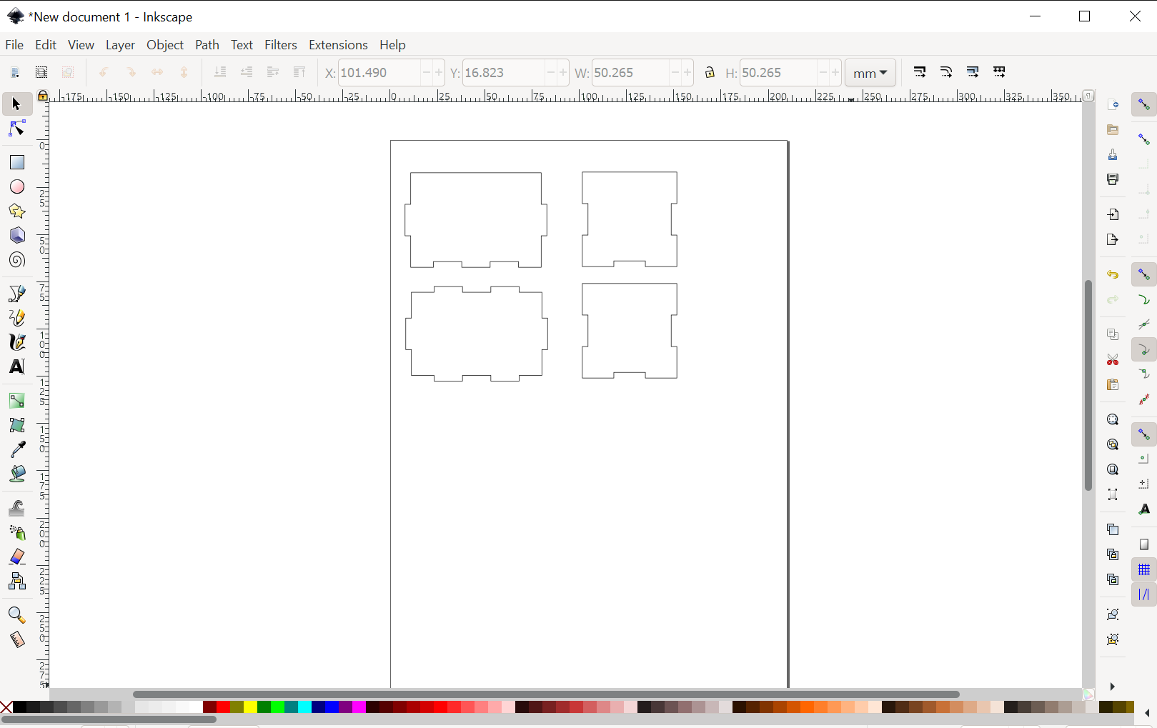 2D sketch of all the parts for the box in Inkscape software