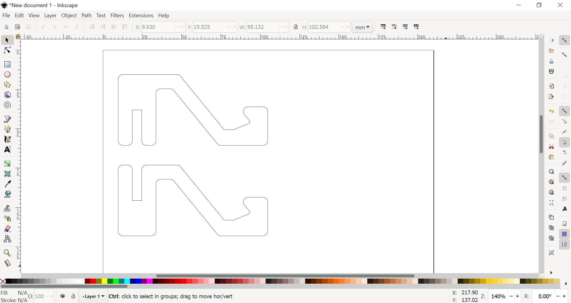 2D sketch of the 2 phonestand parts in Inkscape software