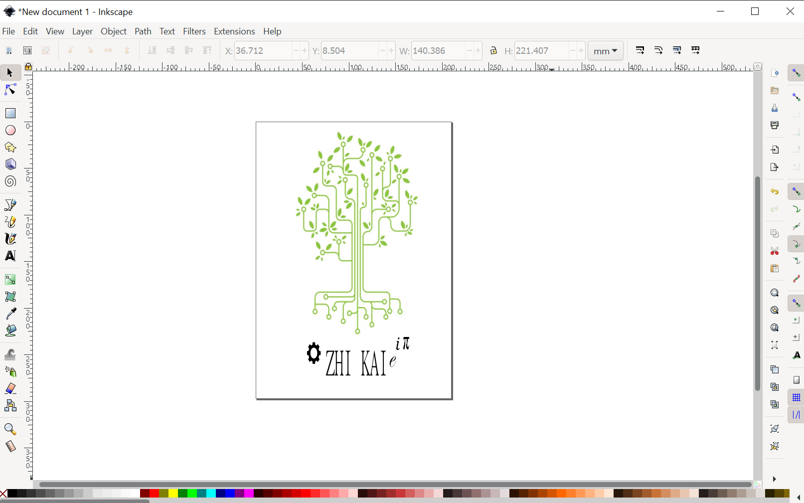 An initial T-shirt design that includes a circuit tree, name, gear and mathematical symbols